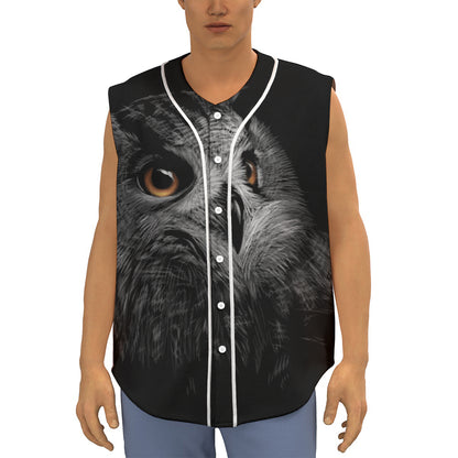 Owl Portrait Print Sleeveless Baseball Jersey