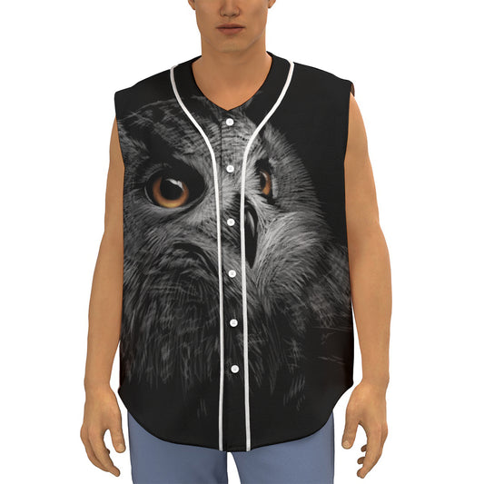 Owl Portrait Print Sleeveless Baseball Jersey