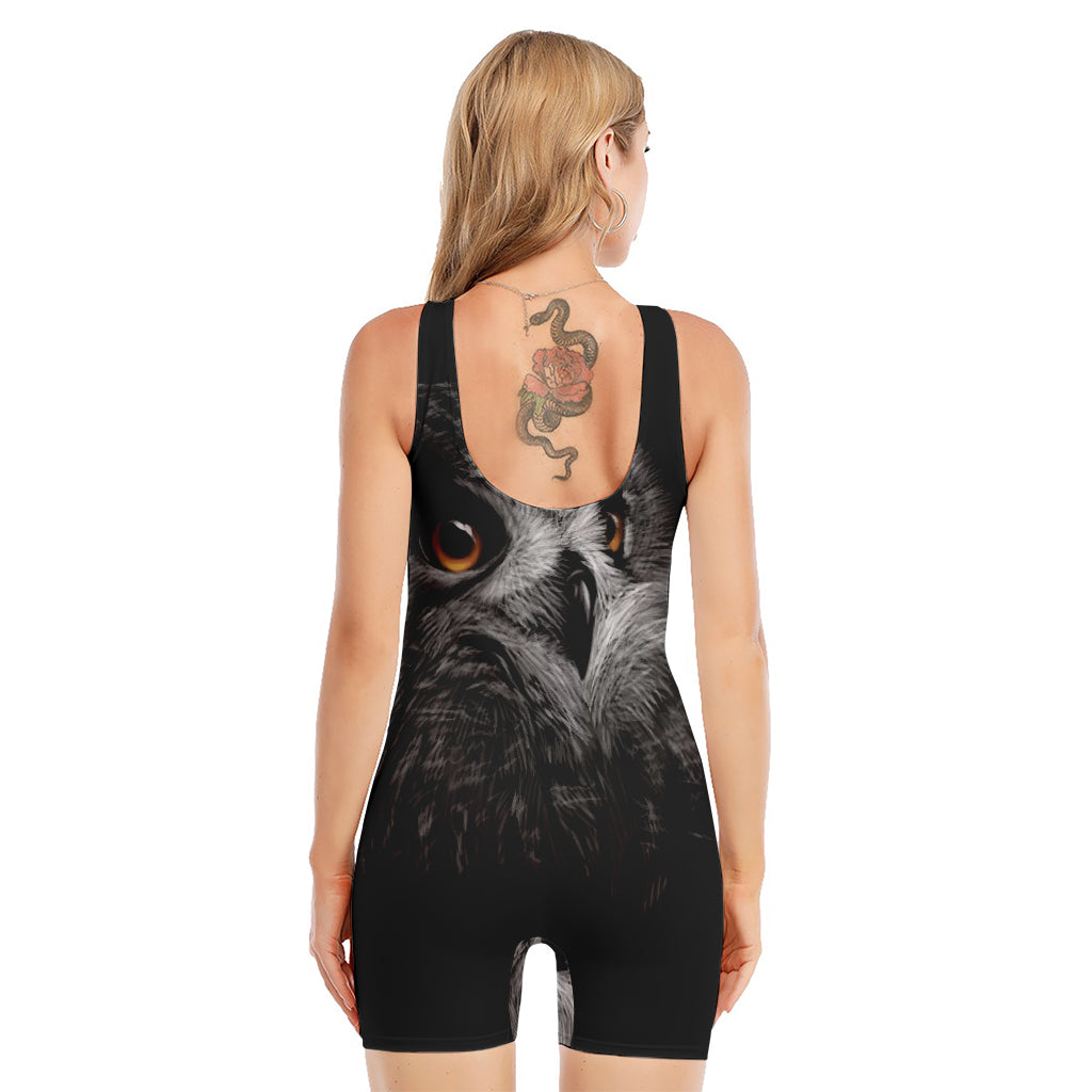 Owl Portrait Print Sleeveless One Piece Swimsuit