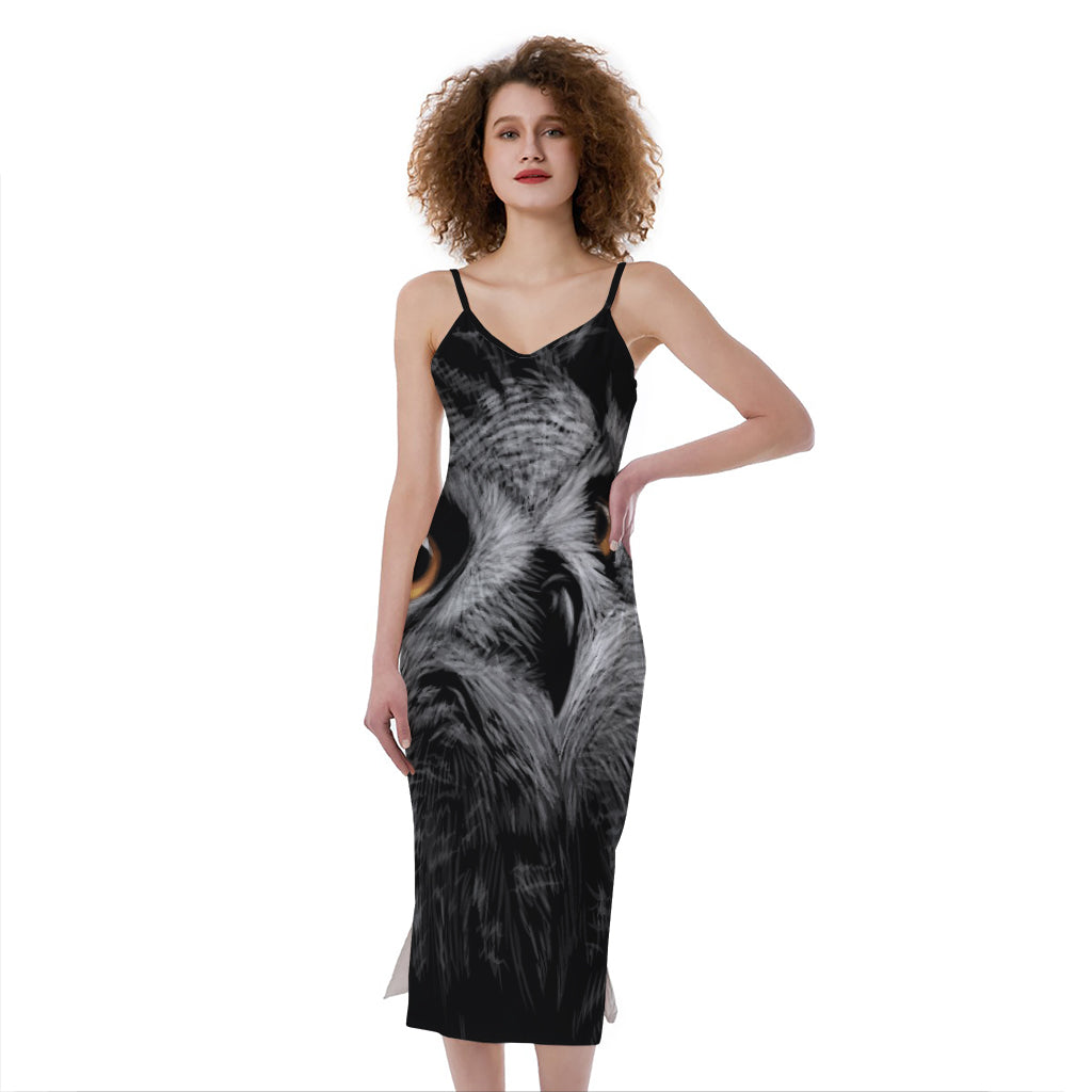 Owl Portrait Print Slim Fit Midi Cami Dress