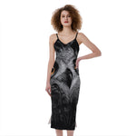 Owl Portrait Print Slim Fit Midi Cami Dress