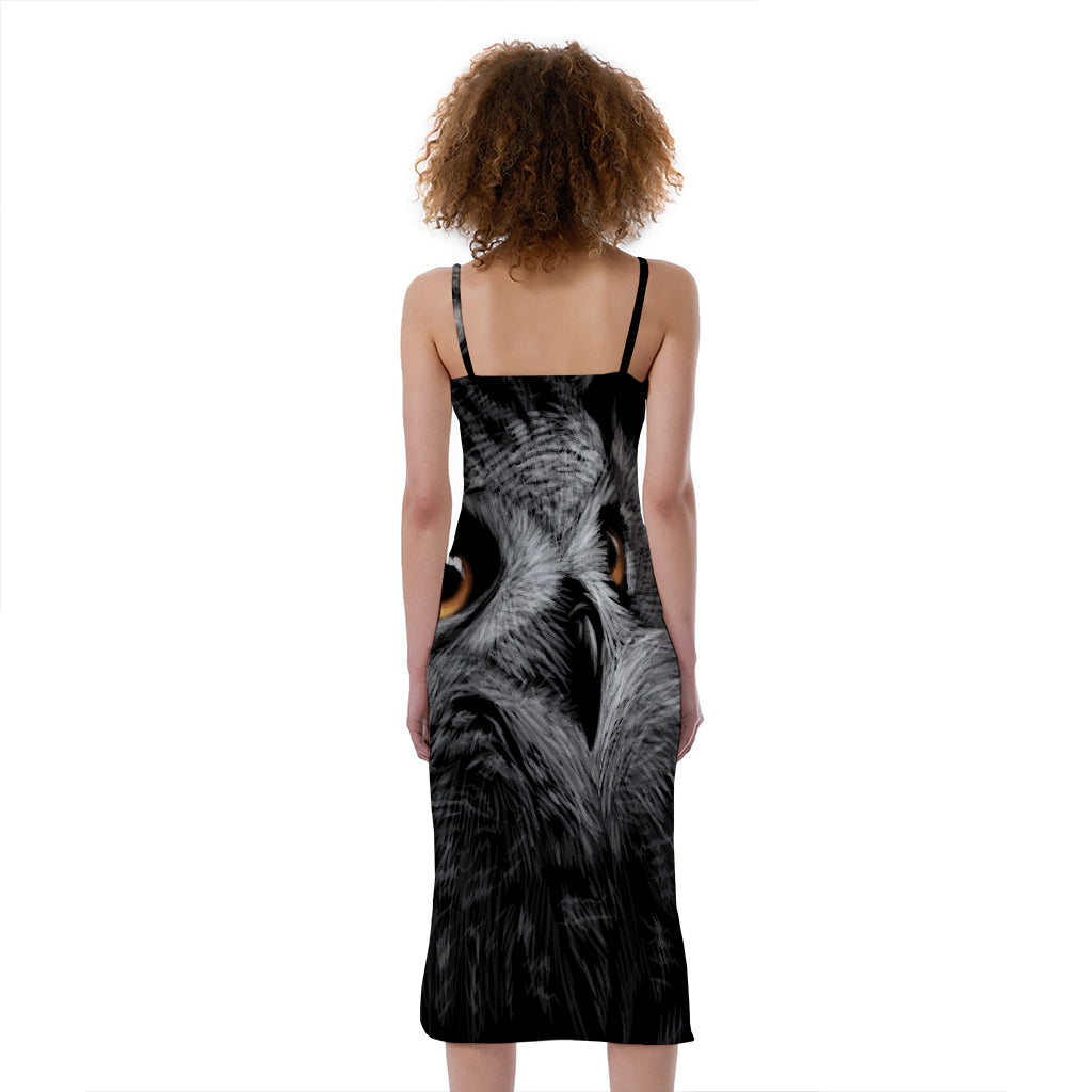 Owl Portrait Print Slim Fit Midi Cami Dress