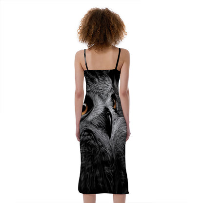 Owl Portrait Print Slim Fit Midi Cami Dress