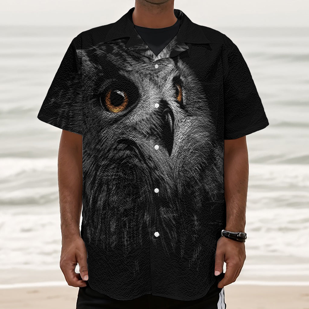 Owl Portrait Print Textured Short Sleeve Shirt