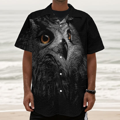 Owl Portrait Print Textured Short Sleeve Shirt