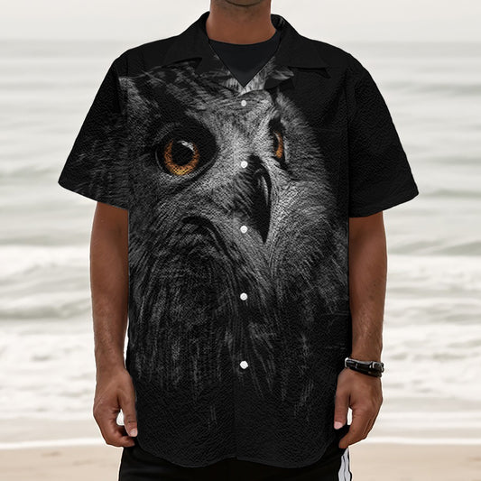 Owl Portrait Print Textured Short Sleeve Shirt