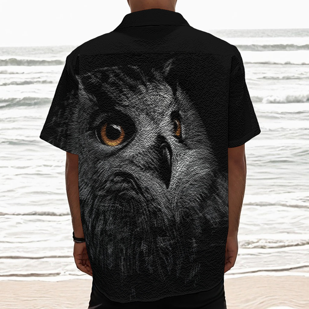 Owl Portrait Print Textured Short Sleeve Shirt