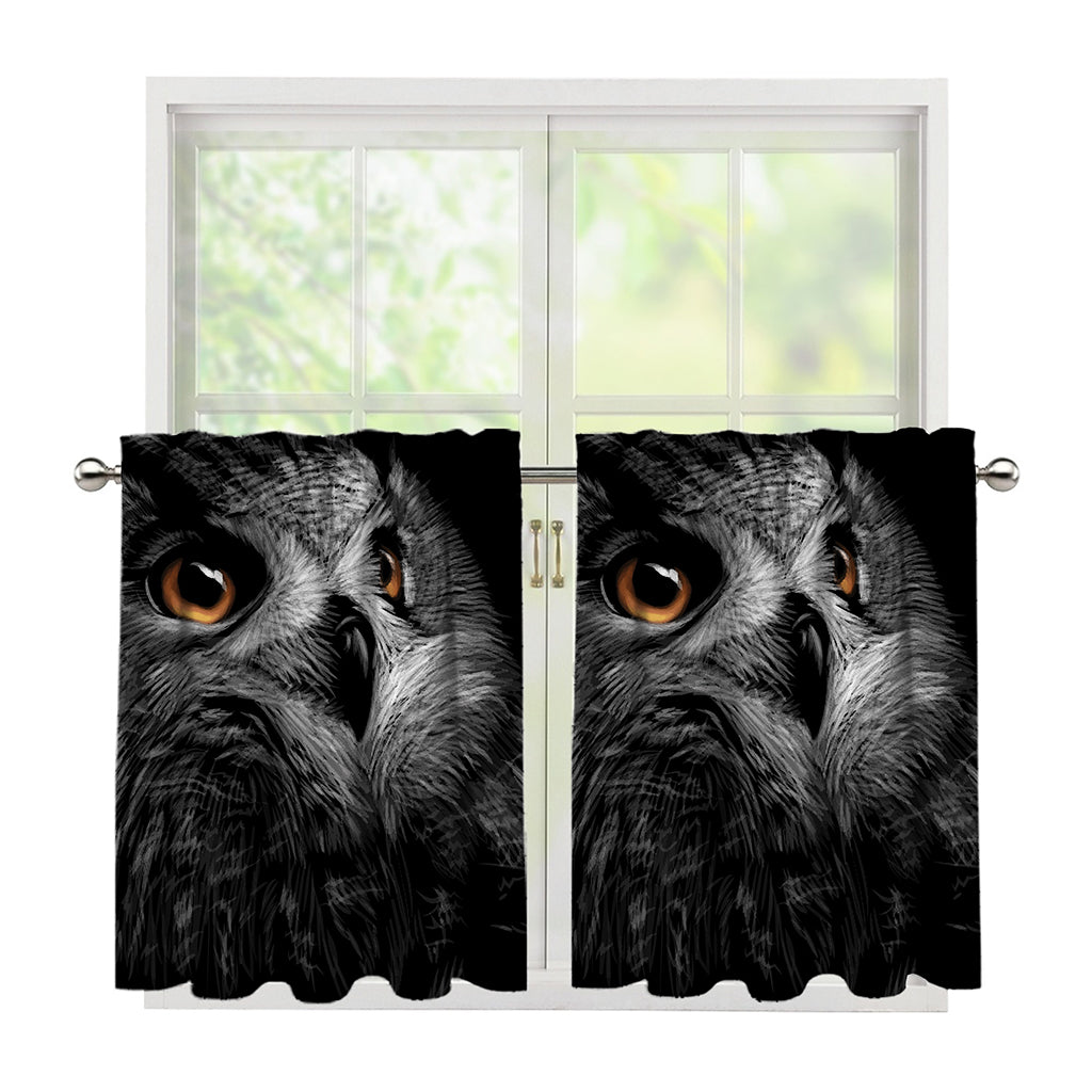 Owl Portrait Print Tier Curtains