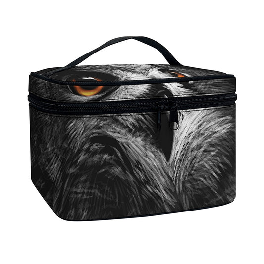 Owl Portrait Print Travel Makeup Bag