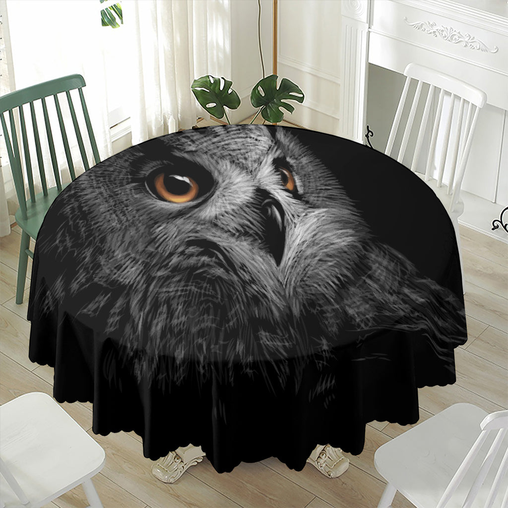 Owl Portrait Print Waterproof Round Tablecloth