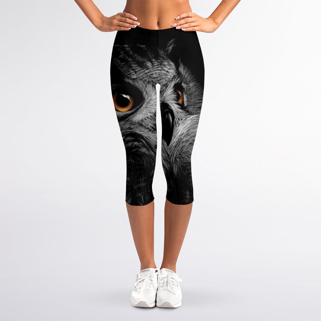 Owl Portrait Print Women's Capri Leggings