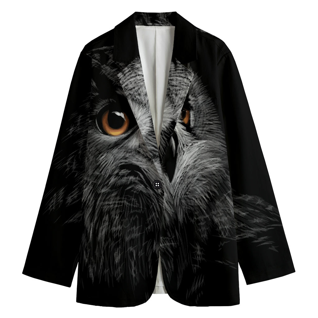 Owl Portrait Print Women's Cotton Blazer