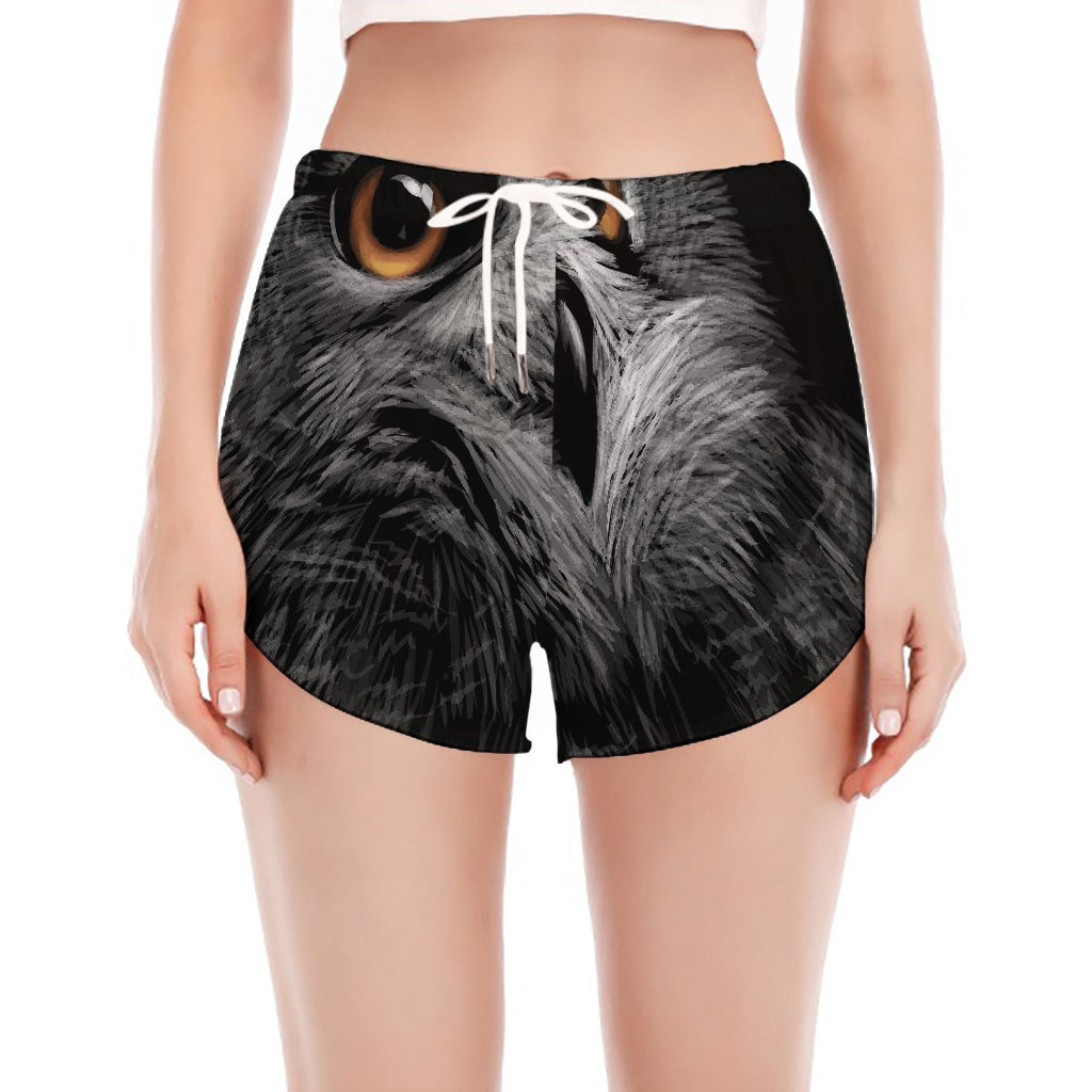 Owl Portrait Print Women's Split Running Shorts