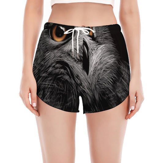 Owl Portrait Print Women's Split Running Shorts