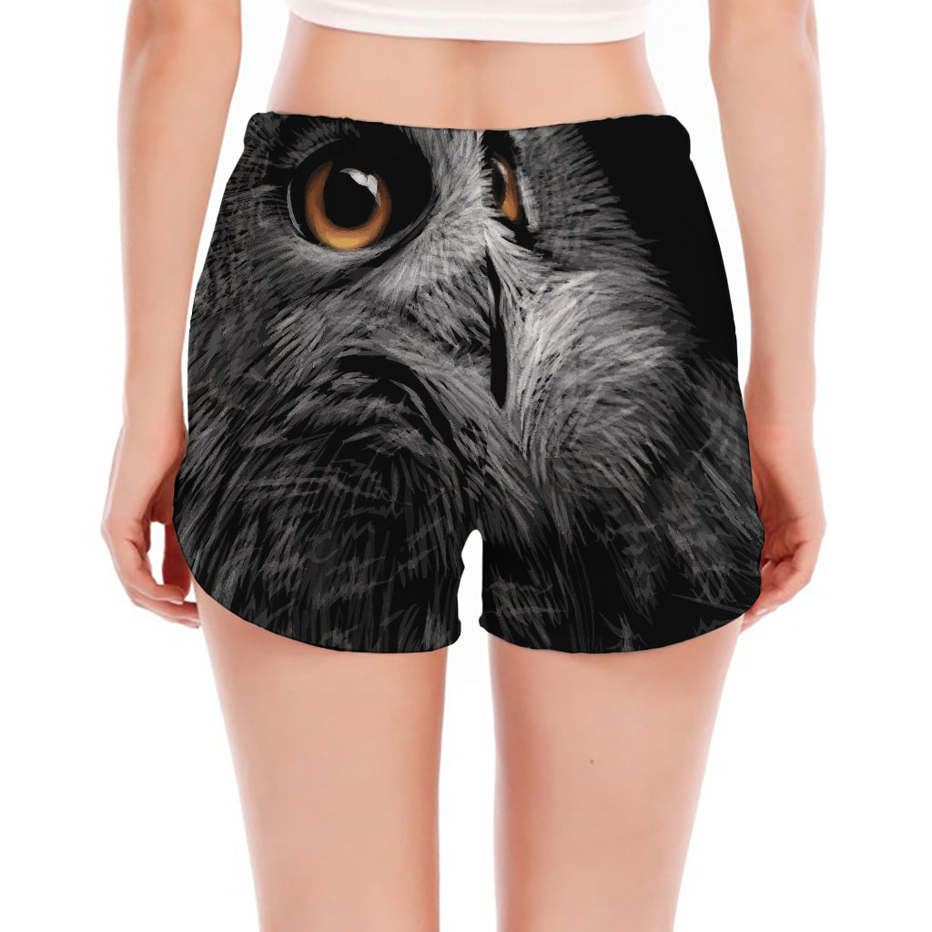 Owl Portrait Print Women's Split Running Shorts