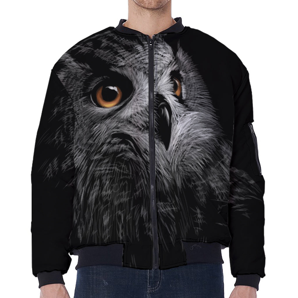 Owl Portrait Print Zip Sleeve Bomber Jacket