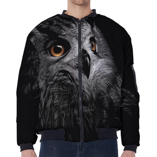 Owl Portrait Print Zip Sleeve Bomber Jacket