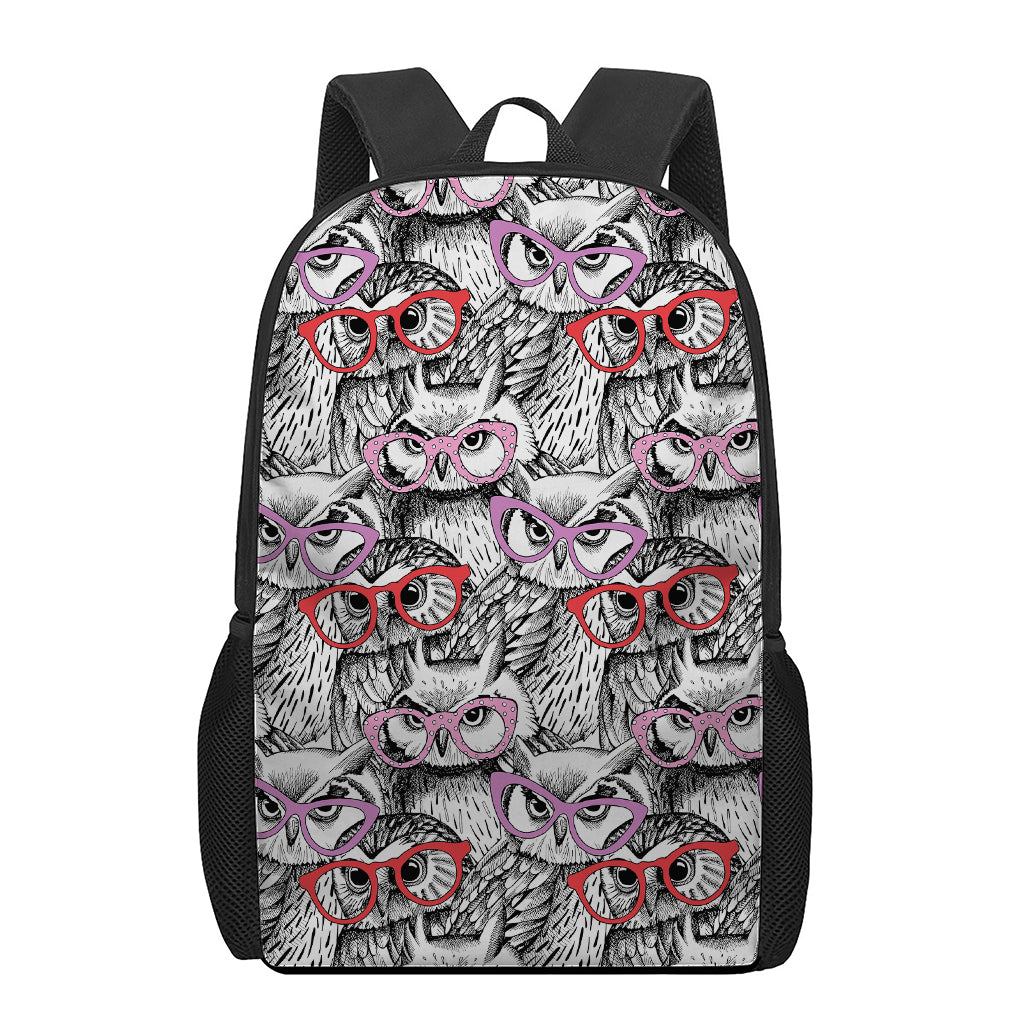 Owl With Glasses Pattern Print 17 Inch Backpack