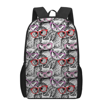 Owl With Glasses Pattern Print 17 Inch Backpack