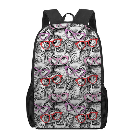Owl With Glasses Pattern Print 17 Inch Backpack