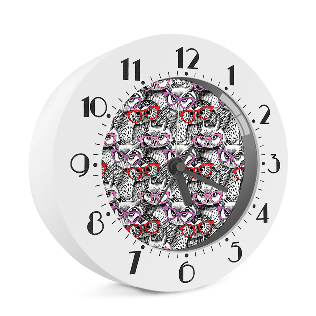 Owl With Glasses Pattern Print Alarm Clock