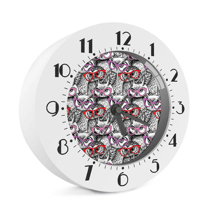 Owl With Glasses Pattern Print Alarm Clock