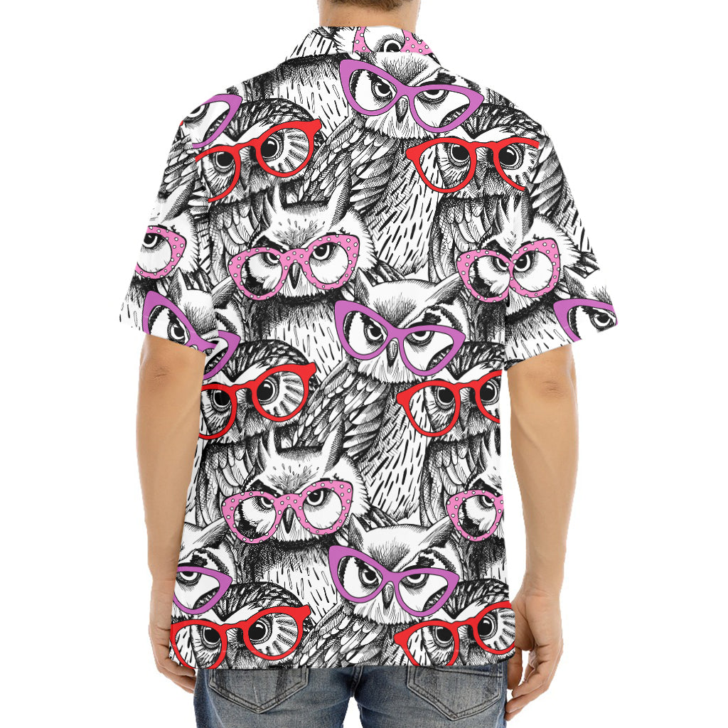 Owl With Glasses Pattern Print Aloha Shirt