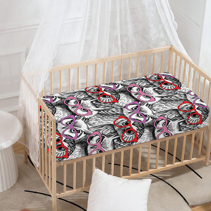 Owl With Glasses Pattern Print Baby Crib Sheet