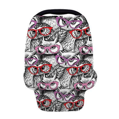 Owl With Glasses Pattern Print Baby Seat Cover