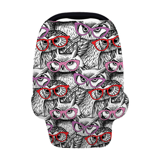 Owl With Glasses Pattern Print Baby Seat Cover