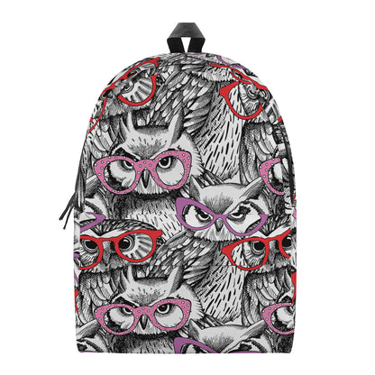 Owl With Glasses Pattern Print Backpack