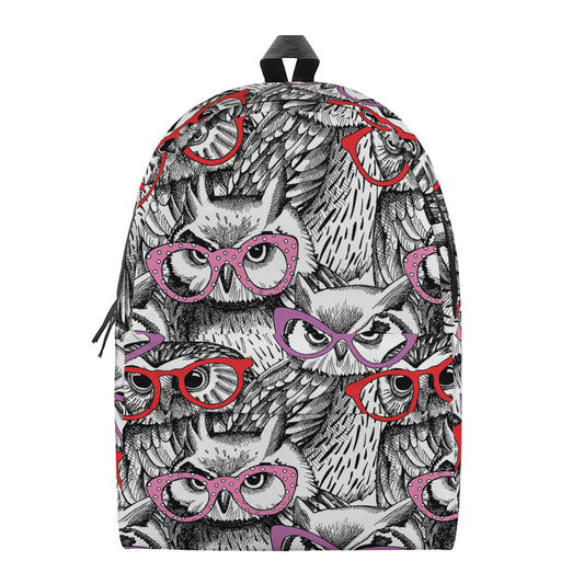 Owl With Glasses Pattern Print Backpack