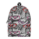 Owl With Glasses Pattern Print Backpack