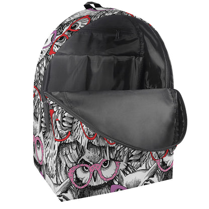 Owl With Glasses Pattern Print Backpack