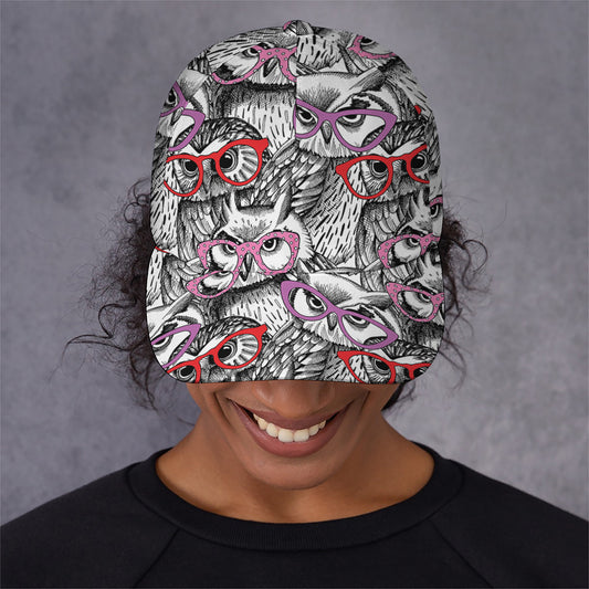 Owl With Glasses Pattern Print Baseball Cap