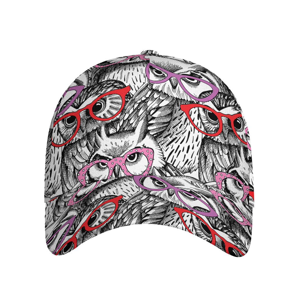 Owl With Glasses Pattern Print Baseball Cap