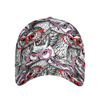 Owl With Glasses Pattern Print Baseball Cap