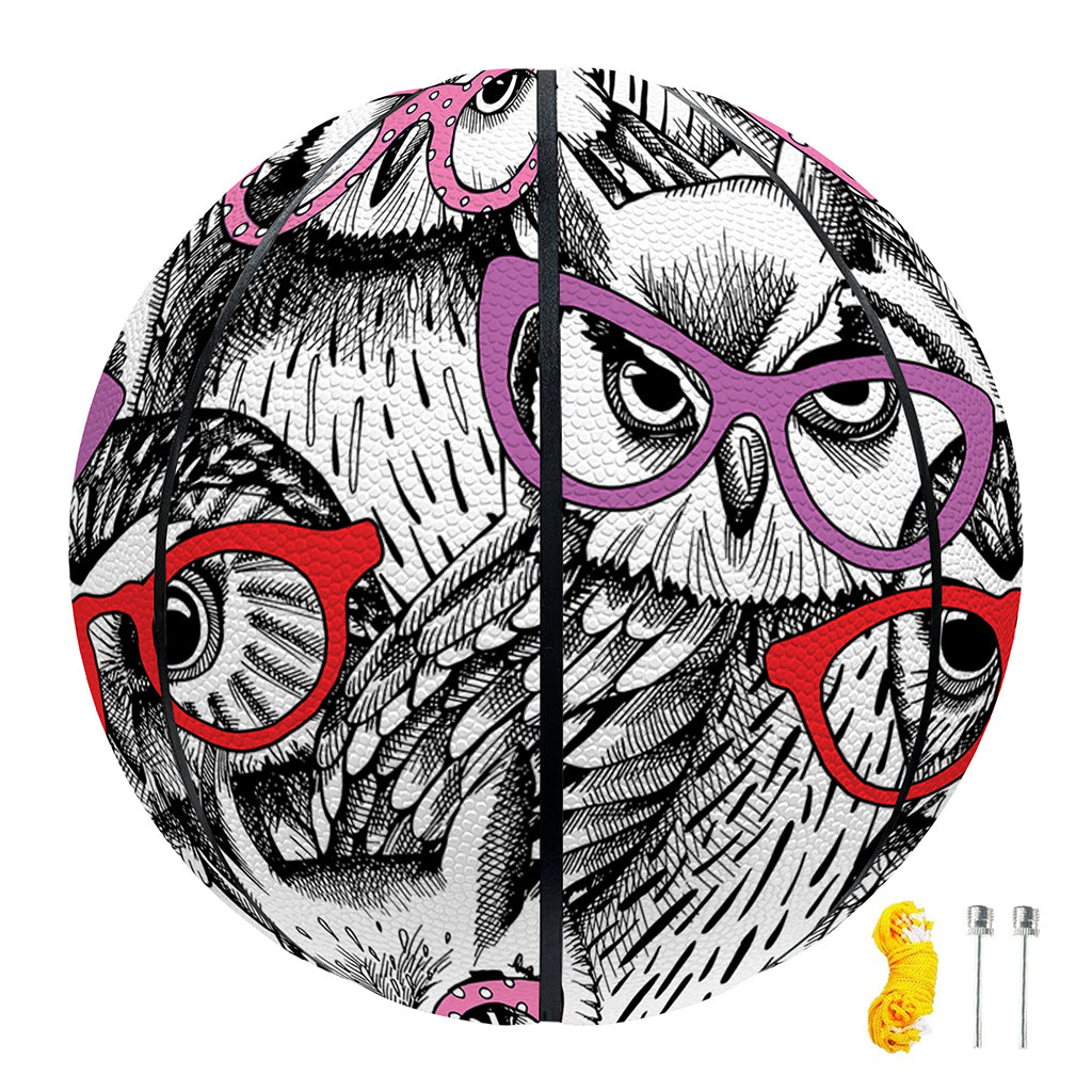 Owl With Glasses Pattern Print Basketball