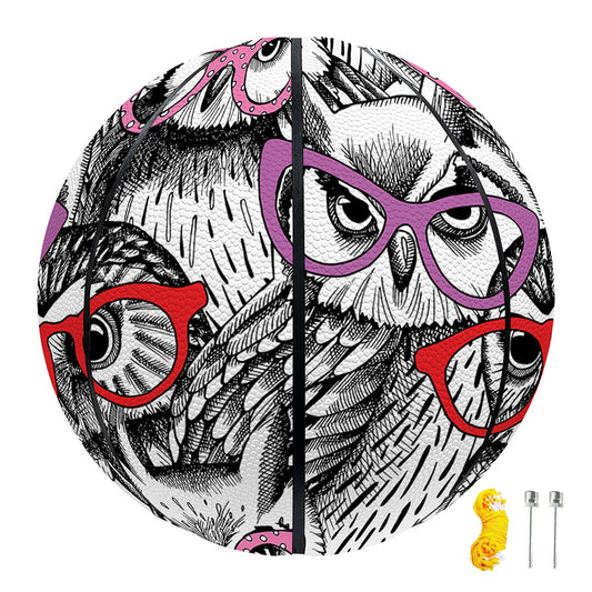 Owl With Glasses Pattern Print Basketball