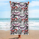 Owl With Glasses Pattern Print Beach Towel