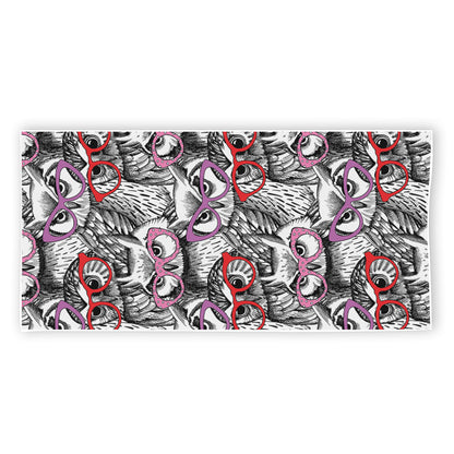Owl With Glasses Pattern Print Beach Towel