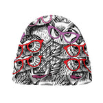 Owl With Glasses Pattern Print Beanie