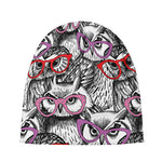 Owl With Glasses Pattern Print Beanie