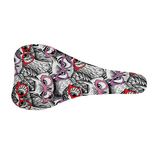 Owl With Glasses Pattern Print Bicycle Seat Cover