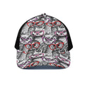 Owl With Glasses Pattern Print Black Mesh Trucker Hat