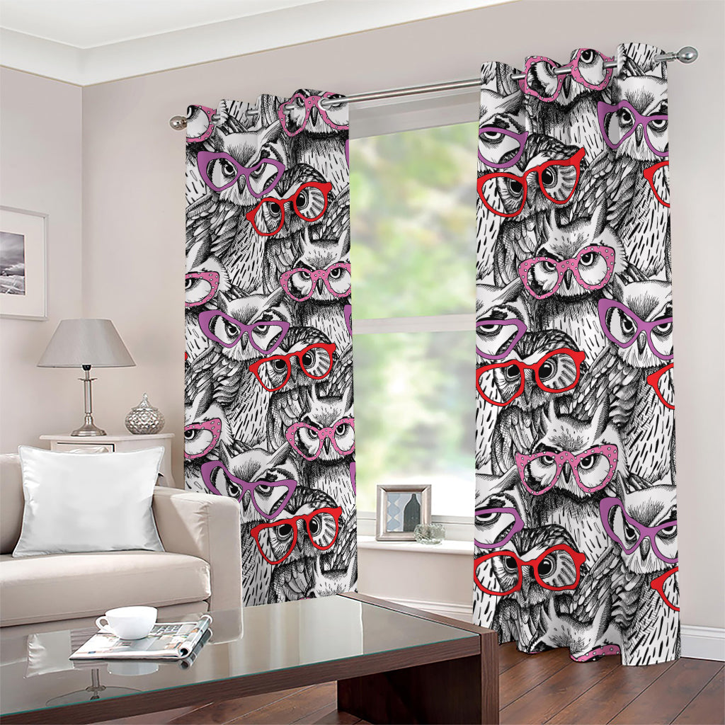 Owl With Glasses Pattern Print Blackout Grommet Curtains