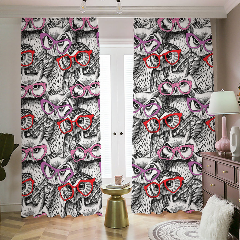 Owl With Glasses Pattern Print Blackout Pencil Pleat Curtains