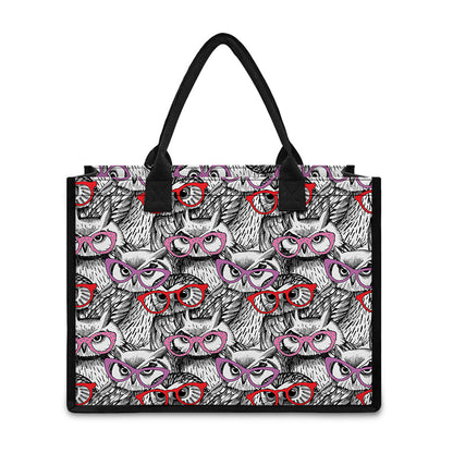 Owl With Glasses Pattern Print Canvas Tote Bag