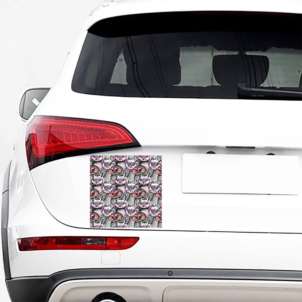 Owl With Glasses Pattern Print Car Sticker