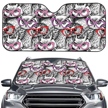 Owl With Glasses Pattern Print Car Windshield Sun Shade